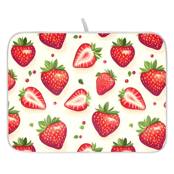 Ryvnso Strawberries Dish Drying Mat for Kitchen Countertop 16x18 Small Dish Pad Drainer Rack Dish Sink Mats