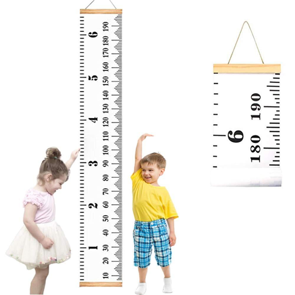 Smlper Growth Chart for Kids,Roll-up Height Chart for Boys Girls,Wood Frame Fabric Canvas Height Measurement Ruler for Kids Nursery Room,Removable Wall Decor 79x7.9