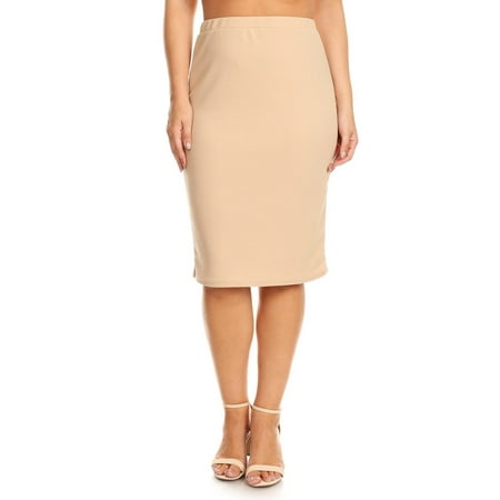 Khaki Pencil Skirt - Plus size Women's Trendy Style Solid Pencil Skirt