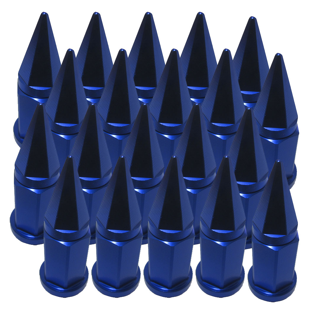 Set of 20 M14x1.5 Blue Acorn Openend Universal Extended Aluminum Spike Lug Nut 19mm Hex