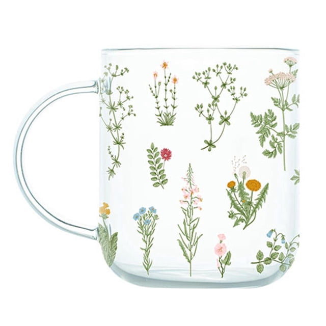 Patrón de hierba Vidrio de borosilicato Leche Taza de café Vasos Regalo B Afortunado Sencillez