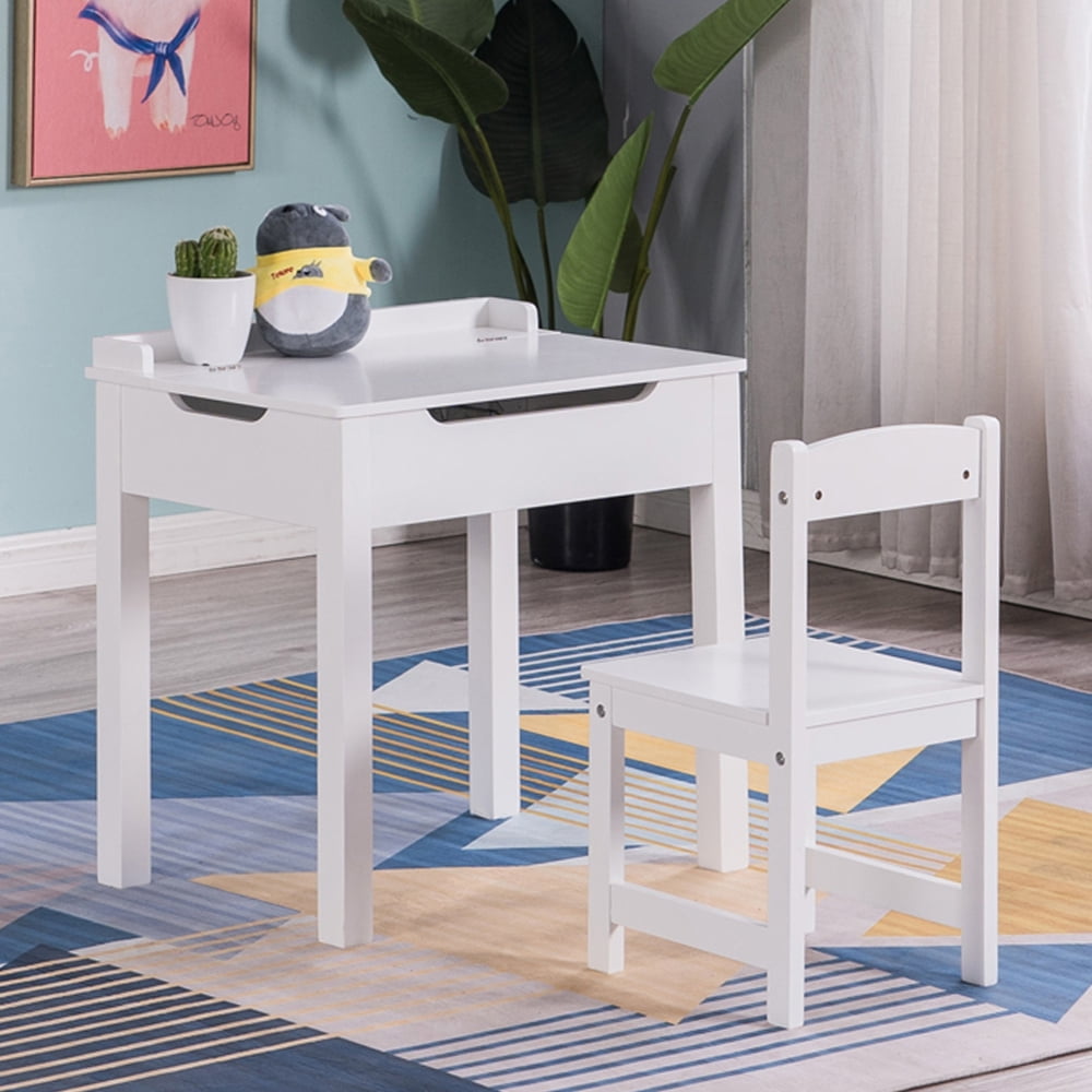 UWRNite Kids Wooden LiftTop Desk and Chair Set, Multifunctional Children Writing Desk with