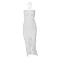 thumbnail image 4 of ITFABS Women Tube Dress with Adjustable Drawstring, Pleated Trim High Slit Solid Color Summer Clothing, 4 of 9