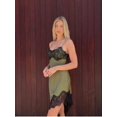 thumbnail image 4 of Womens Elegant Green Lace Trim Satin Slip Dress Sleeveless Asymmetrical Hem, 4 of 7