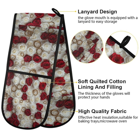 BZSMCE Oven Mitts Red and White Roses Rings Creative Pattern Resistant Kitchen Gloves