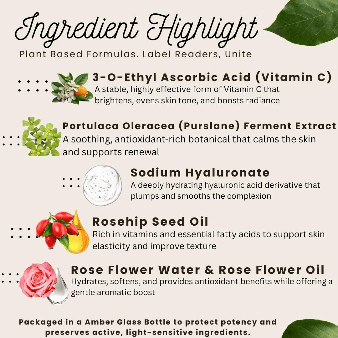 Boho Aromatic BLOOM Vita C + Purslane Brightening Vitamin C Face Serum, Antioxidant & Hydrating for Radiant Skin, Vegan & Cruelty-Free, 1 Pack