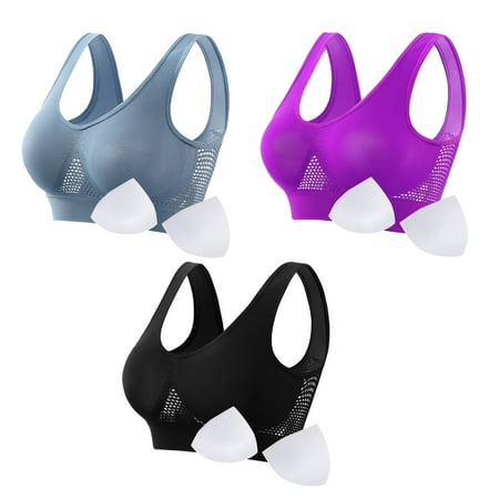 HCURIBAD Wireless Bras  Clearance! 3 Pack Women Seamless Sports Bra Breathable Wireless Up Bra with Pads Yoga Running Fitness Bralettes  Push up Bra Backless Bra Bras for Women Blue XL
