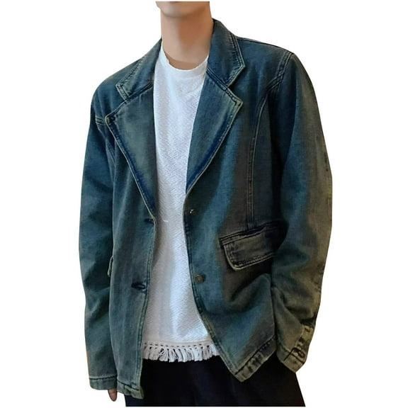 Mens Denim Jacket Qiggri Men's Fashionable Casual Solid Color Two Button Denim Suit Jacket