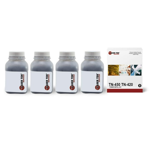 Laser Tek Services Compatible Toner Refill Kit Replacement for Brother TN450 TN420 TN-450 TN-420 Works with Brother DCP7065DN, HL2270DW HL2280DW, MFC7360N Printers (Black, 4 Pack) - 2,600 Pages