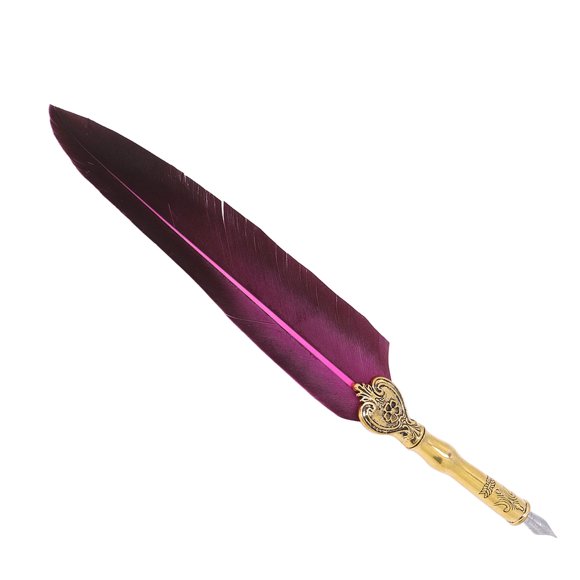 Fluent Comfortable Writing Vintage Feather Pen Quill with Simple Metal Pattern Suitable for Gifts Calligraphy