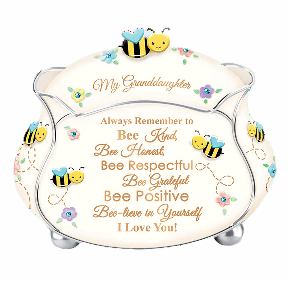 The Bradford Exchange Granddaughter Bee-lieve in Yourself Porcelain Music Box With Sculptural Bumble Bee Plays "You Are My Sunshine" 4"W x 3.25"H