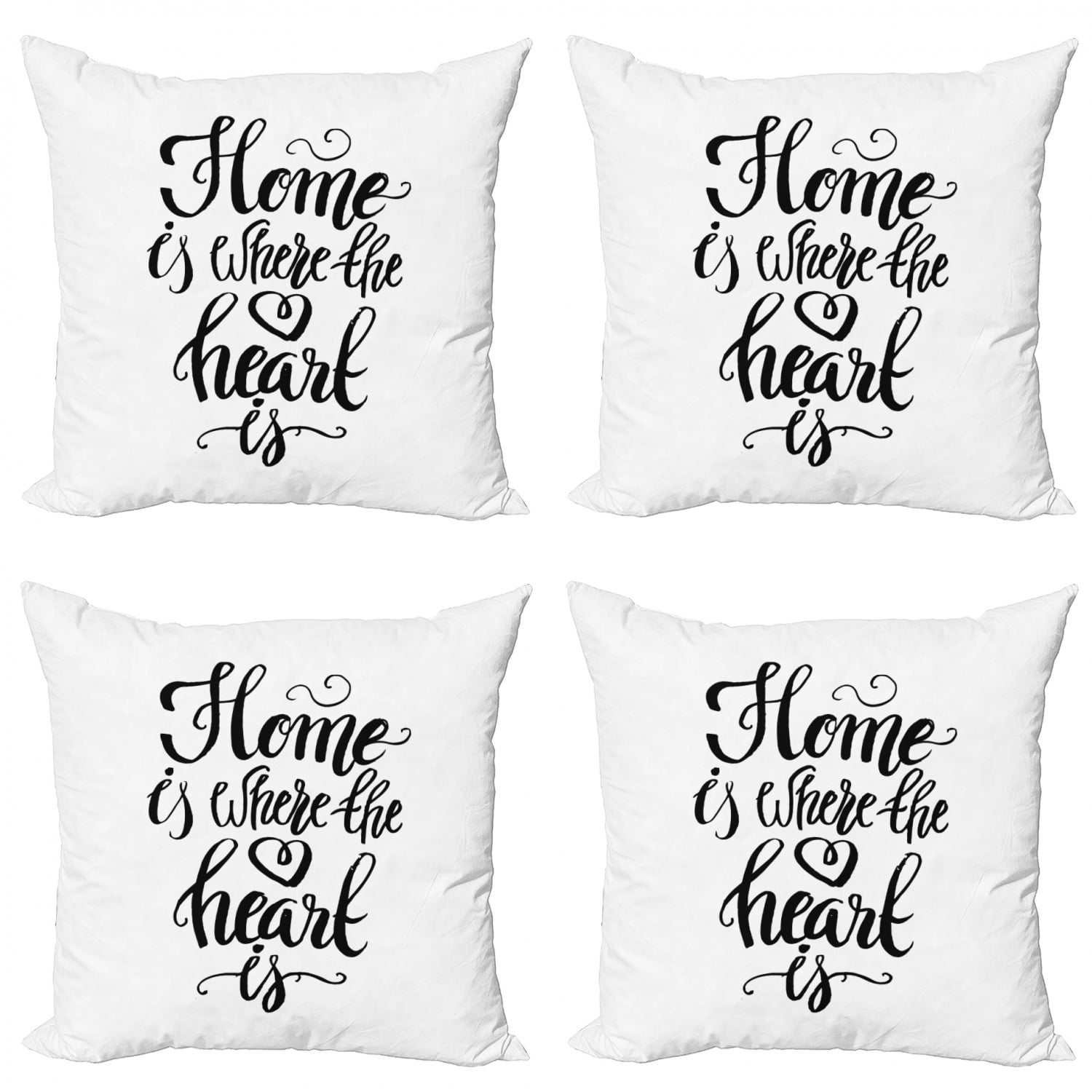 Saying Throw Pillow Cushion Case Pack of 4, Home is Where the Heart is Words Hand Written Style ...
