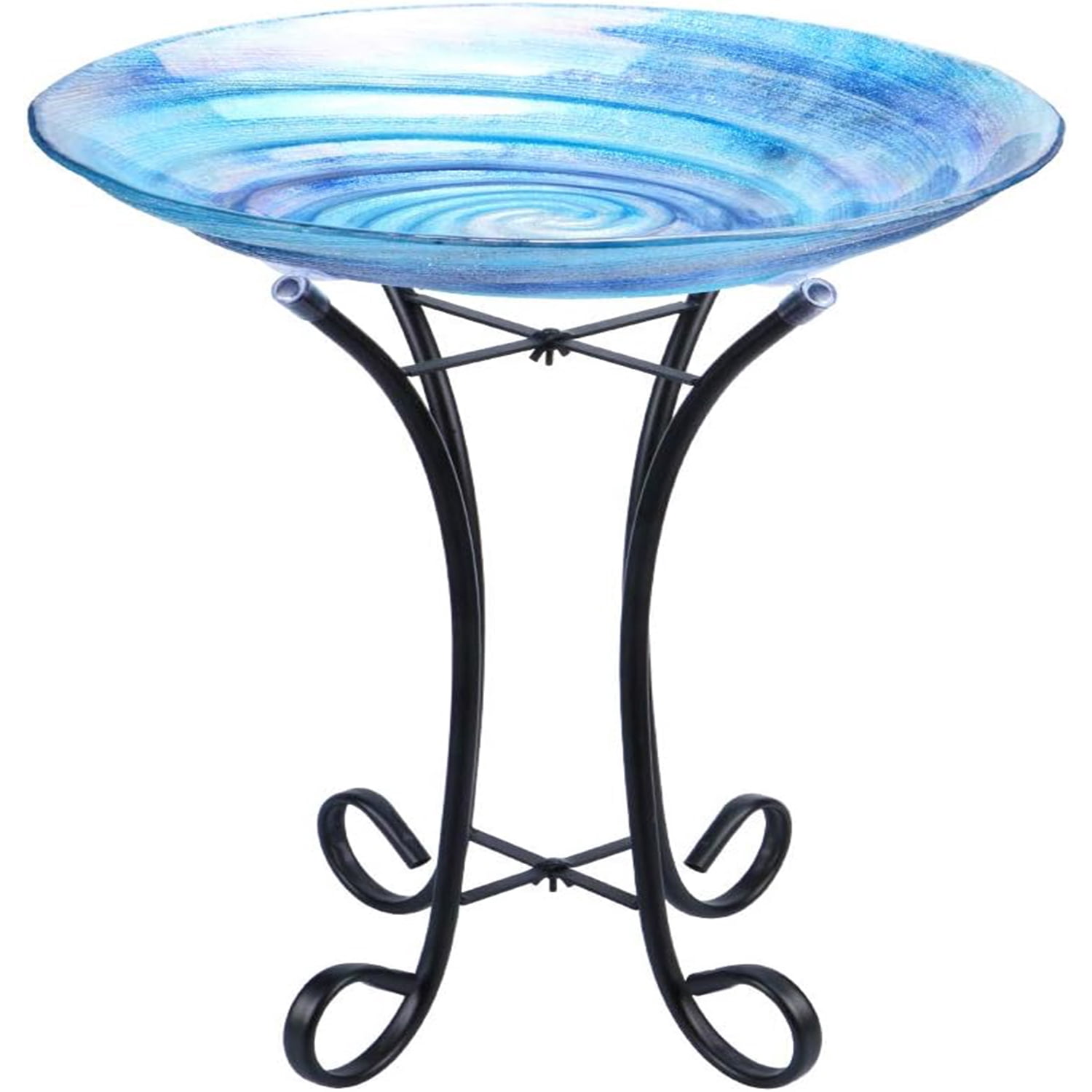 Outdoor Glass Birdbath with Metal Stand for Lawn Yard Garden Decor,18” Dia/21.65 Height