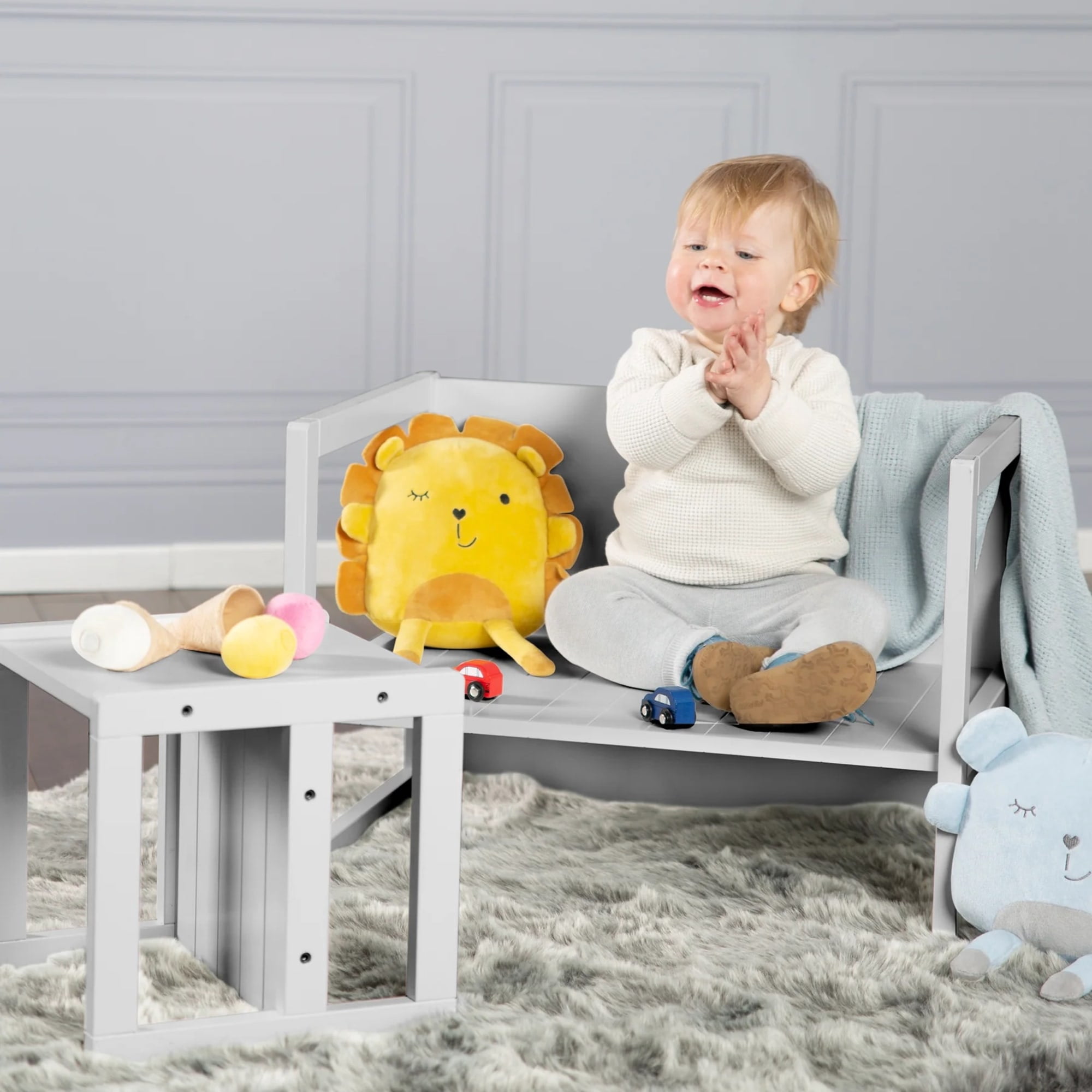 Roba-Kids: Country-Farmhouse: Children's Chair - Wood Gray - Reversing Stool With 3 Seat Heights, Chic Toddler & Kids Chair