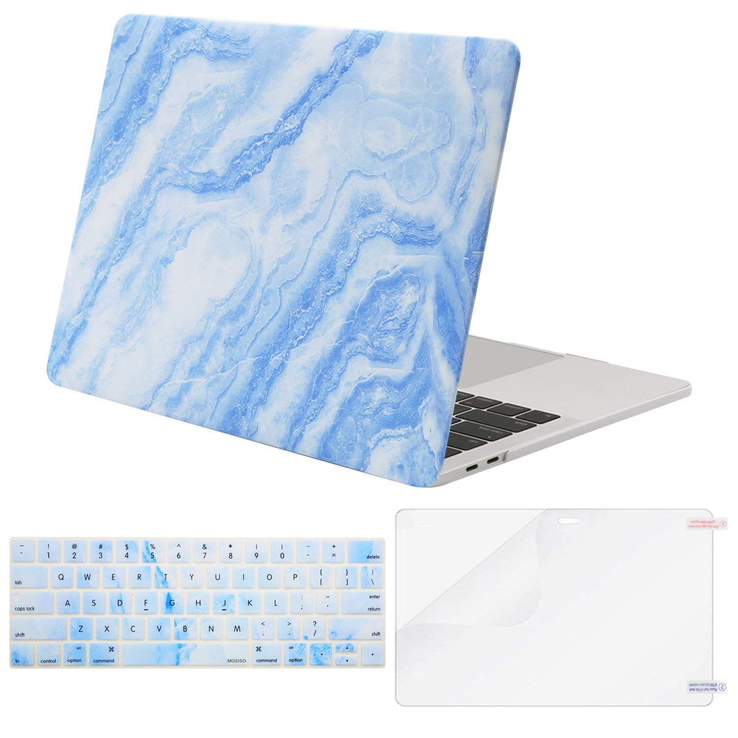 MOSISO MacBook Pro 13 Case 2019 2018 2017 2016 Release A1989 A1706 A1708 w/ & w/o Touch Bar,Plastic Pattern Hard Case&Keyboard Cover&Screen Protector Compatible Newest Mac Pro 13,Navy Blue Marble 