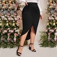 thumbnail image 4 of AURA Womens Plus Size Rib Knit High Waist Side Slit Midi Pencil Skirt Black 1XL 3XL, 4 of 7