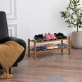 thumbnail image 6 of Natural Acacia Wood 2-Tier Folding Shoe Rack - Space-Saving Wooden Shoe Organizer Shelf for Entryway, Hallway, Mudroom, or Closet - Compact Indoor Storage for Footwear & More, 6 of 7