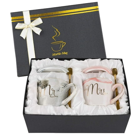 Homeries Mr. and Mrs. Couple Coffee Mugs – Engagement, Wedding, Bridal Shower Gifts for Bride & Groom - Dishwasher Safe - Anniversary Husband Wife Coffee Cups for Him & Her (12 Ounce)