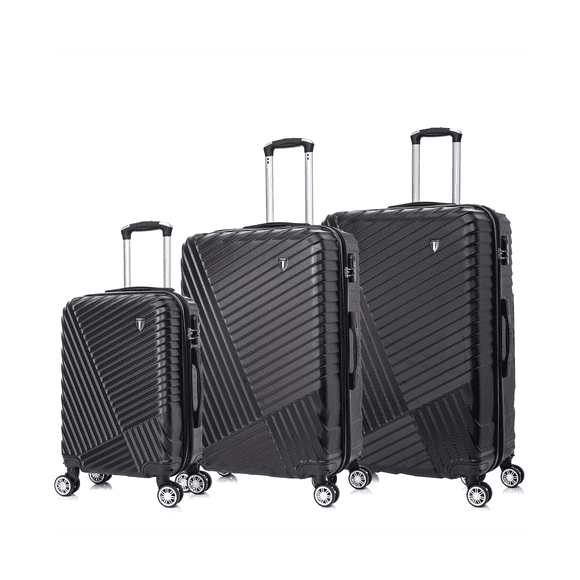 TUCCI Italy VOLARO 3-piece Hardside Scratch Resistant & Lightweight Spinner Luggage Set w/ Combo Lock (20", 28", 32") - Black