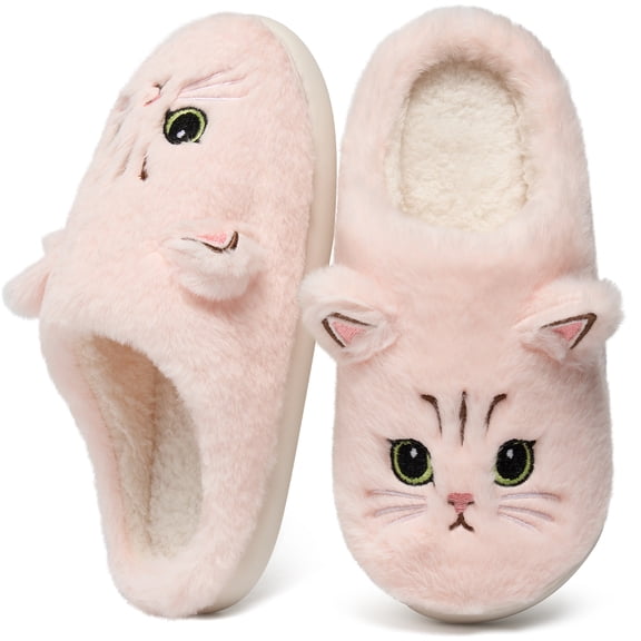Ecetana Women's Cute Fuzzy Slippers Comfort Faux Fur Memory Foam Non-Slip House Slippers for Women