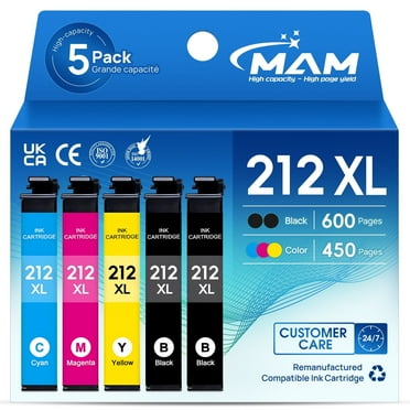 212xl Ink Cartridge for Epson 212 Ink for Epson Workforce WF-2850 WF-2830 Expression Home XP-4100 XP-4105 Printer ( Black Cyan Magenta Yellow, 5-Pack)
