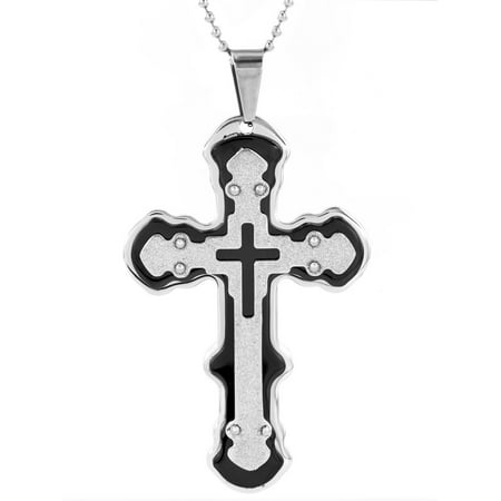 Black Plated Celtic Cross - Men's Black Plated Stainless Steel Layer Cross Pendant