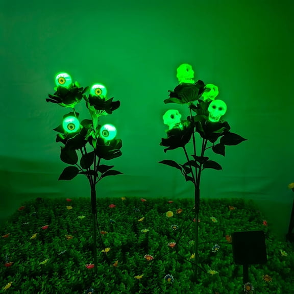INSMART Halloween Decorations Solar Lights Outdoor,2 Pack Waterproof Solar Scary Eyeball Lights,Solar Garden Lights, Green Eyeball Swaying Firefly Lights, Halloween Path Lights for Yard Garden Decor