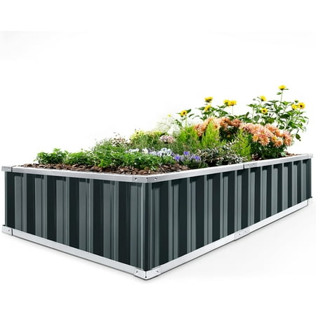 Raised Garden Bed 68"x 36"x 12" Galvanized Outdoor Garden Planter Box Kit with 2 Pairs of Gloves (Dark Grey)