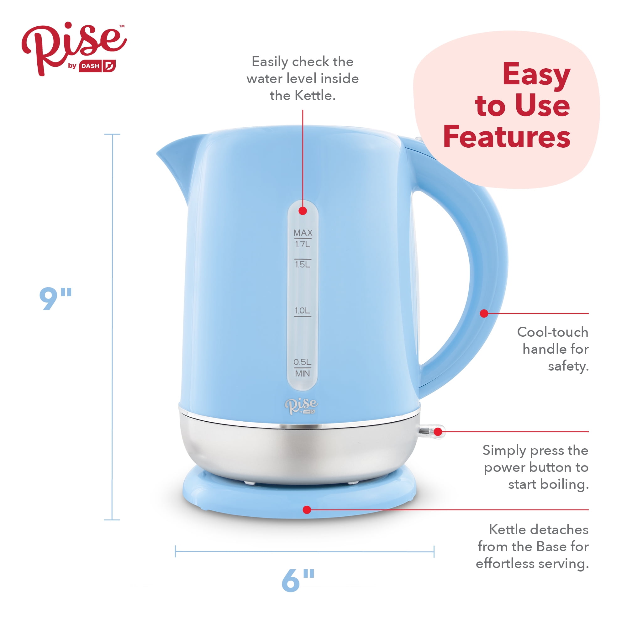 Rise By Dash 1.7 Ltr. Blue Sky Electric Kettle - Power Townsend