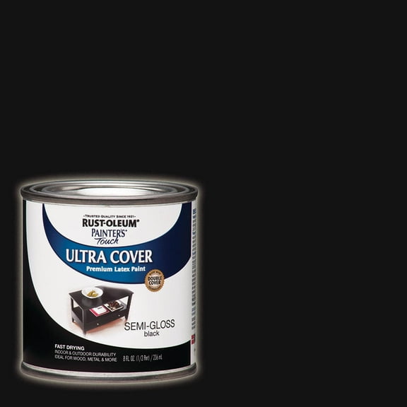 Black, Rust-Oleum Painter's Touch Ultra Cover Semi-Gloss, Half Pint, 6 Pack