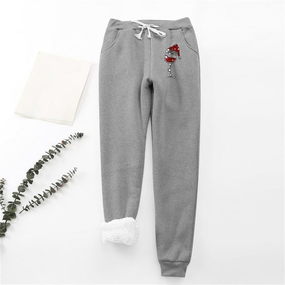 AOOCHASLIY Women Christmas Pants Women's Christmas Wine Glass Print Leggings with Elastic Drawstring Pockets Thick Warm Pants