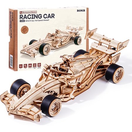 ROKR 3D Wooden Puzzle 1:18 Scale Formula Racing Cars for Adults, 5 Hour Build, Wind up Toys Model Car Kits for Adults to Build, Ideal Gift for Boys and Men