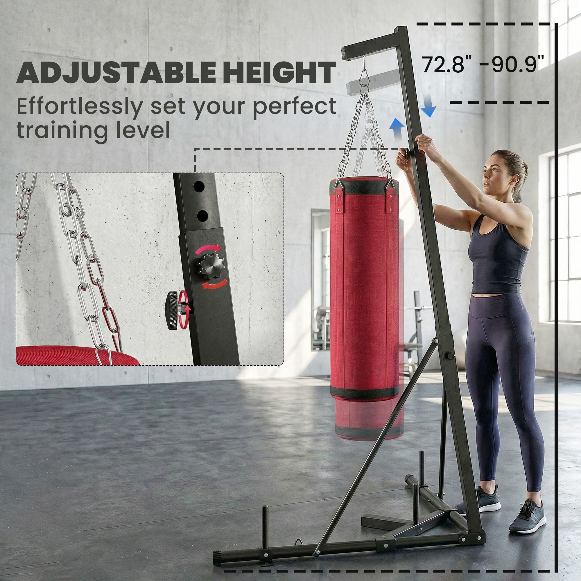 Dranite Speed Bag & Stand Combo, 72.8"-90.9" Adjustable Freestanding Punching Bag Set with Canvas Heavy Bag, Red