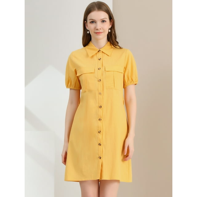 INSPIRE CHIC Robe-Chemise Boutonnée pour Femme à Col, Manches Courtes, Style Safari, avec Poches et Ceinture