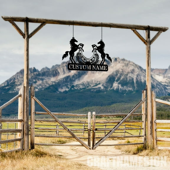 Craftnamesign Custom Metal Horse Farm Sign, Metal Name Sign Outdoor, Welcome Farm Metal Sign