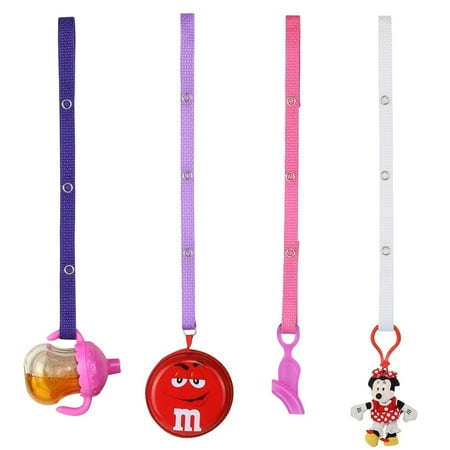 Baby Buddy Secure-A-Toy for Toddlers, Secures Toys, Teether to Stroller, 4pk Purple-Lilac-Pink-White