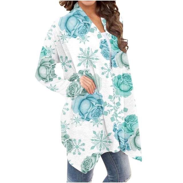 Cardigans pour Femmes à la Mode à Manches Longues Imprimé Floral Cardigan Veste Haut Mignon Cardigan en Liquidation