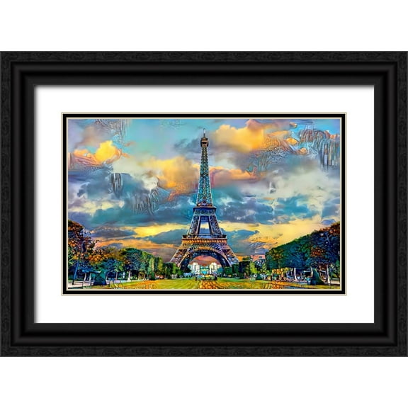 Gavidia, Pedro 14x10 Black Ornate Wood Framed with Double Matting Museum Art Print Titled - Paris France Eiffel Tower from Champ de Mars