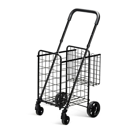 Costway Folding Shopping Cart Jumbo Basket Rolling Utility Trolley Adjustable Handle New