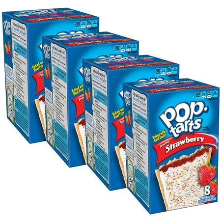(4 Pack) Kellogg's Pop-Tarts Breakfast Toaster Pastries, Frosted Strawberry Flavored, 14.7 oz 8