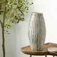 thumbnail image 2 of DecMode 17" Brushed Blue Bamboo Wood Vase with Cream Accents and White Stripes, 2 of 8