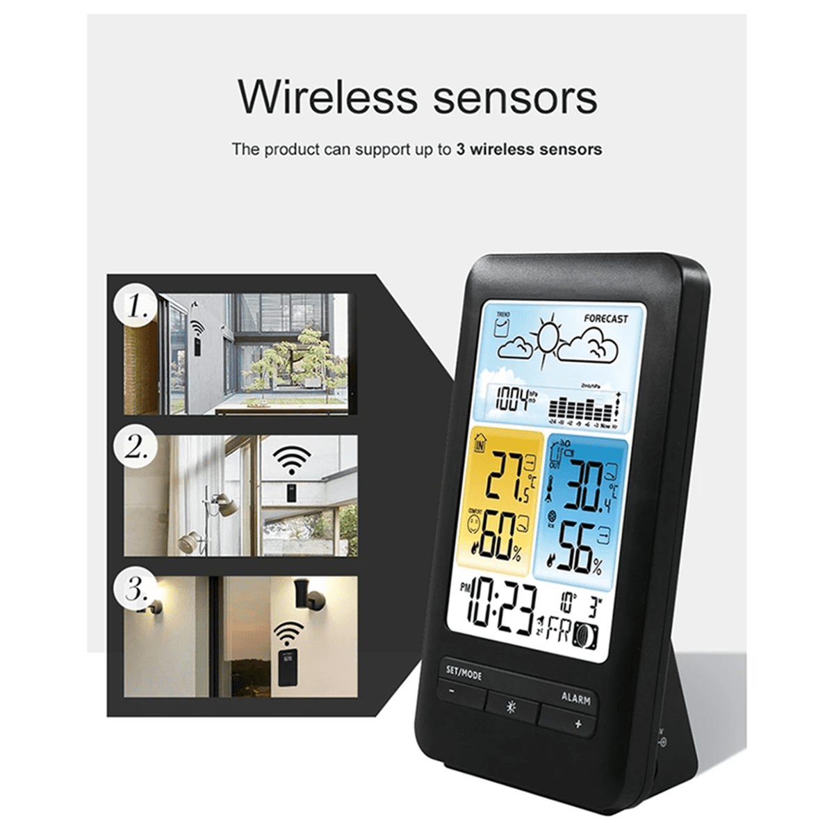 Wireless Digital Display Weather Station Thermometer, Temperature and Humidity Alarm Clock, Weather Forecast Sensor