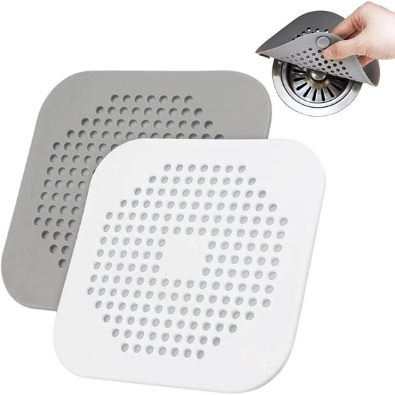 Drain Hair Catcher 2 PCS,Silicone Hair Stopper with 4 Suction Cup,Square Drain Cover for Shower,Shower Drain Covers for Bathroom Bathtub Tub Kitchen