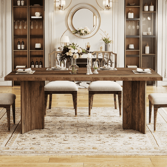 Tribesigns 63" Dining Room Table for 4-6, Wood Rustic Dinner Table for Kitchen, Dark Brown
