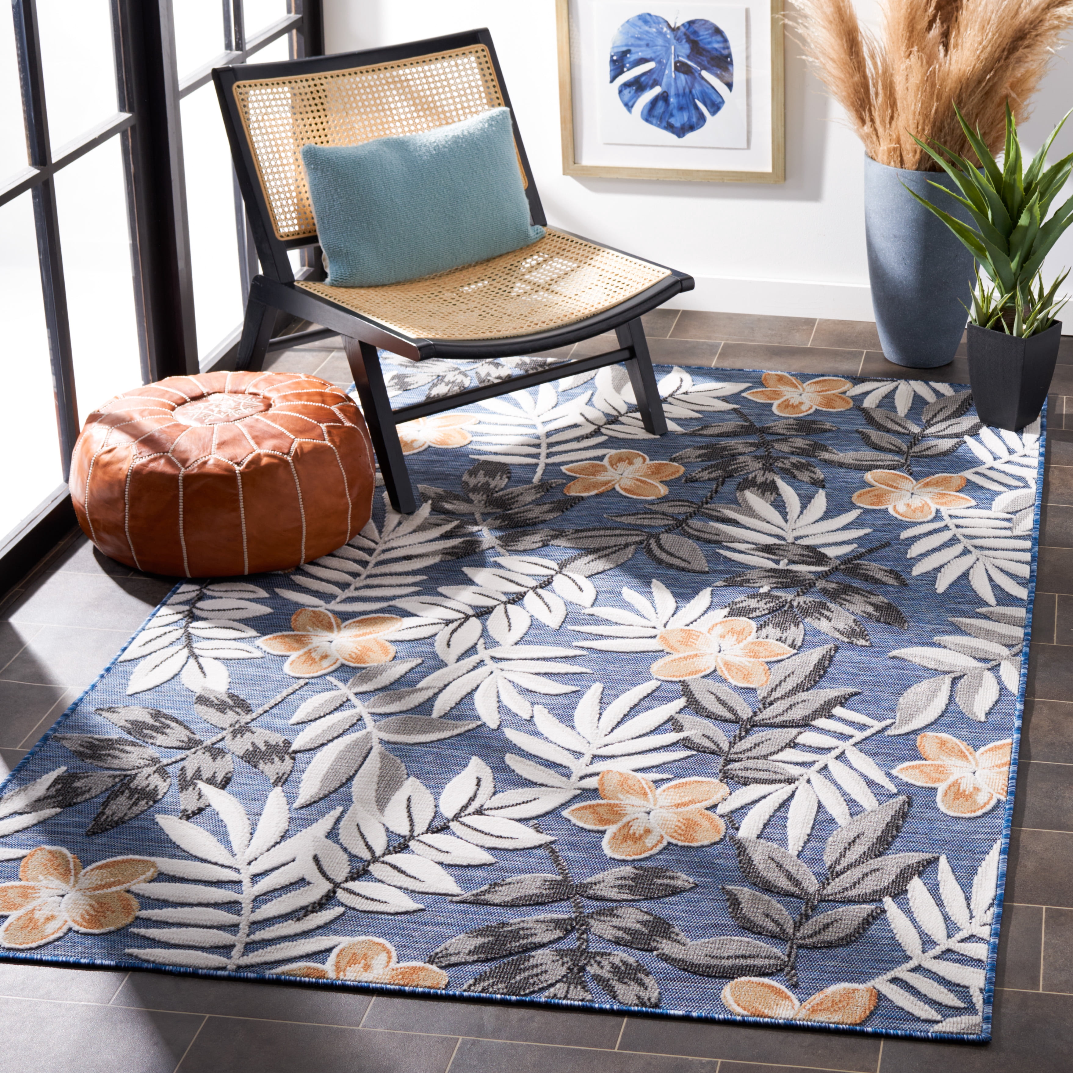 SAFAVIEH Cabana Blazhe Indoor/Outdoor Area Rug, Blue/Grey, 6' x 9'