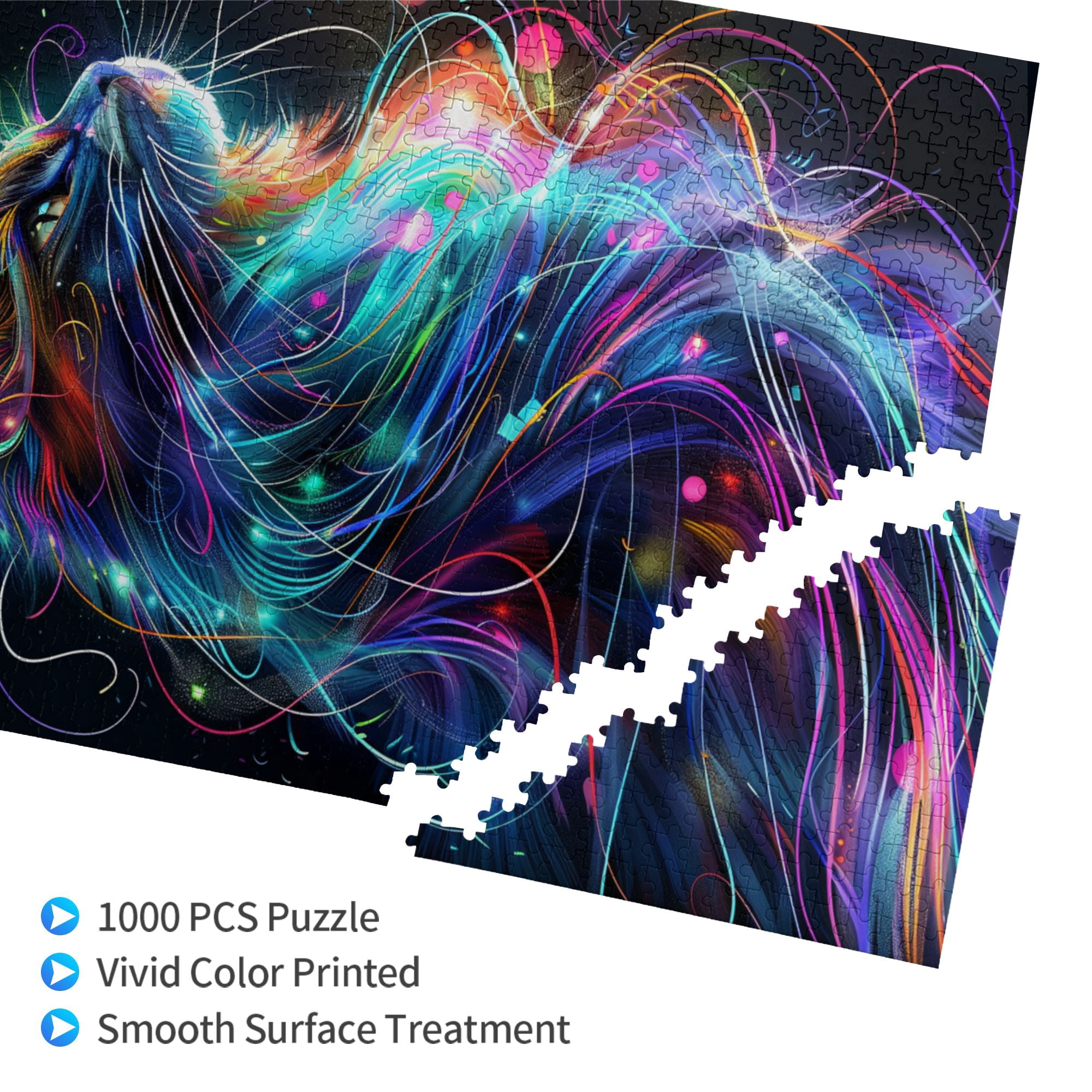 1000 PCS Modern Style Colorful Cat - 1000 Piece Animal Wooden Jigsaw Puzzles,Unique And Beautiful Design,Depicting A Colorful Cat With Vibrant Artistic Illustrations As Its Characteristic Feature