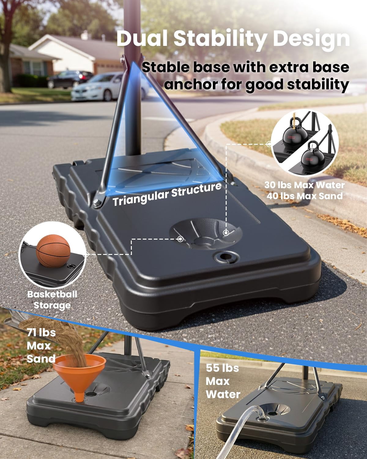 Basketball Hoop Outdoor Adjustable  33 Inch Portable Goal With Pc Backboard Fillable Base & 40 Lb Weight Ball For Backyard Driveway