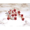 thumbnail image 2 of Red Crystal Flower Brooch Pin with Crystal Leaves, 2 of 4