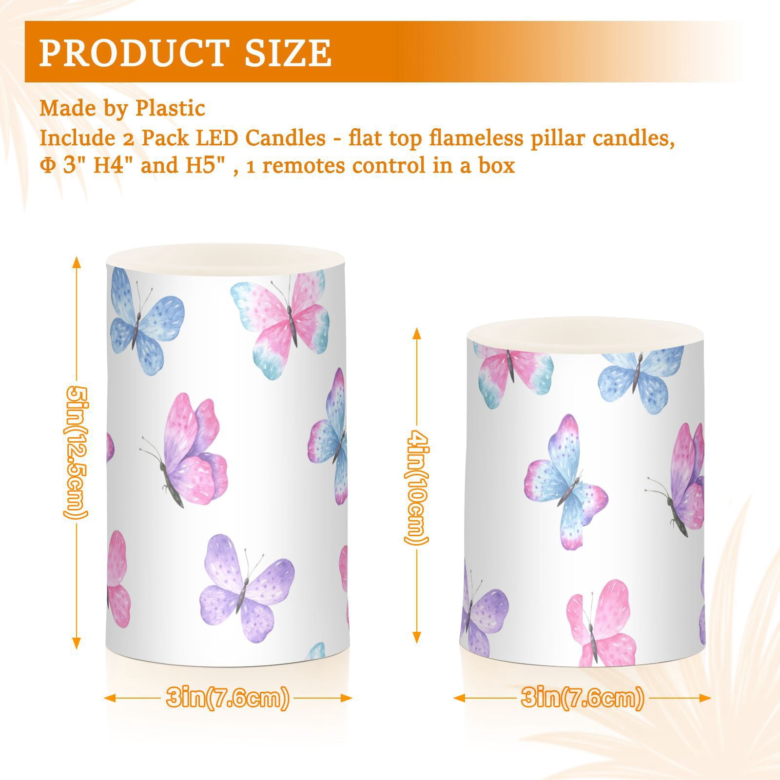 Cute Pink Butterfly in White 2 PCS LED Flickering Flameless Candles with Remote Control Realistic 3D Wick LED Window Candles Sets for Wedding Table Home Decoration Gifts