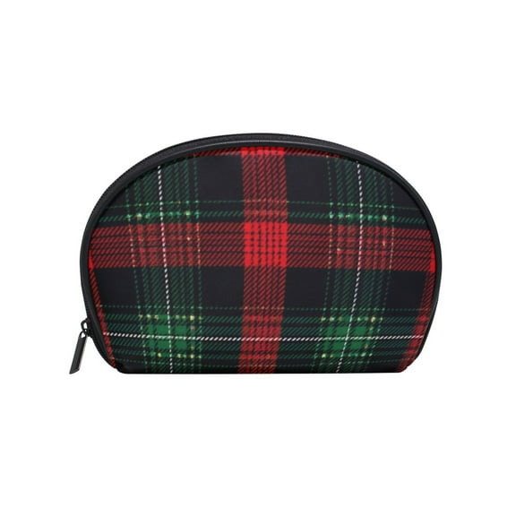 Makeup Organizer Case Cosmetic Makeup Bag Travel Toiletry Pouch Bag with Full Print Design Deep Red Tartan Plaid